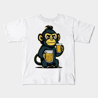 Cartoonish Monkey With Beer Mug Kids T-Shirt